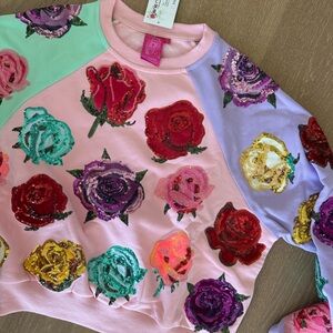 Queen of Sparkles Colorblock Rose Velvet Sweatshirt